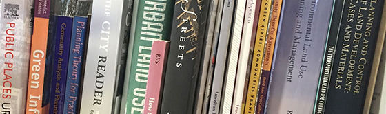 Horizontal stack of library books