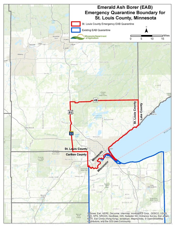 Map of EAB quarantine boundary for St. Louis County
