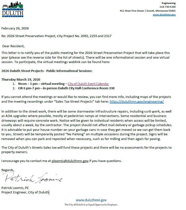 2026 Street Preservation Meeting Notice Letter