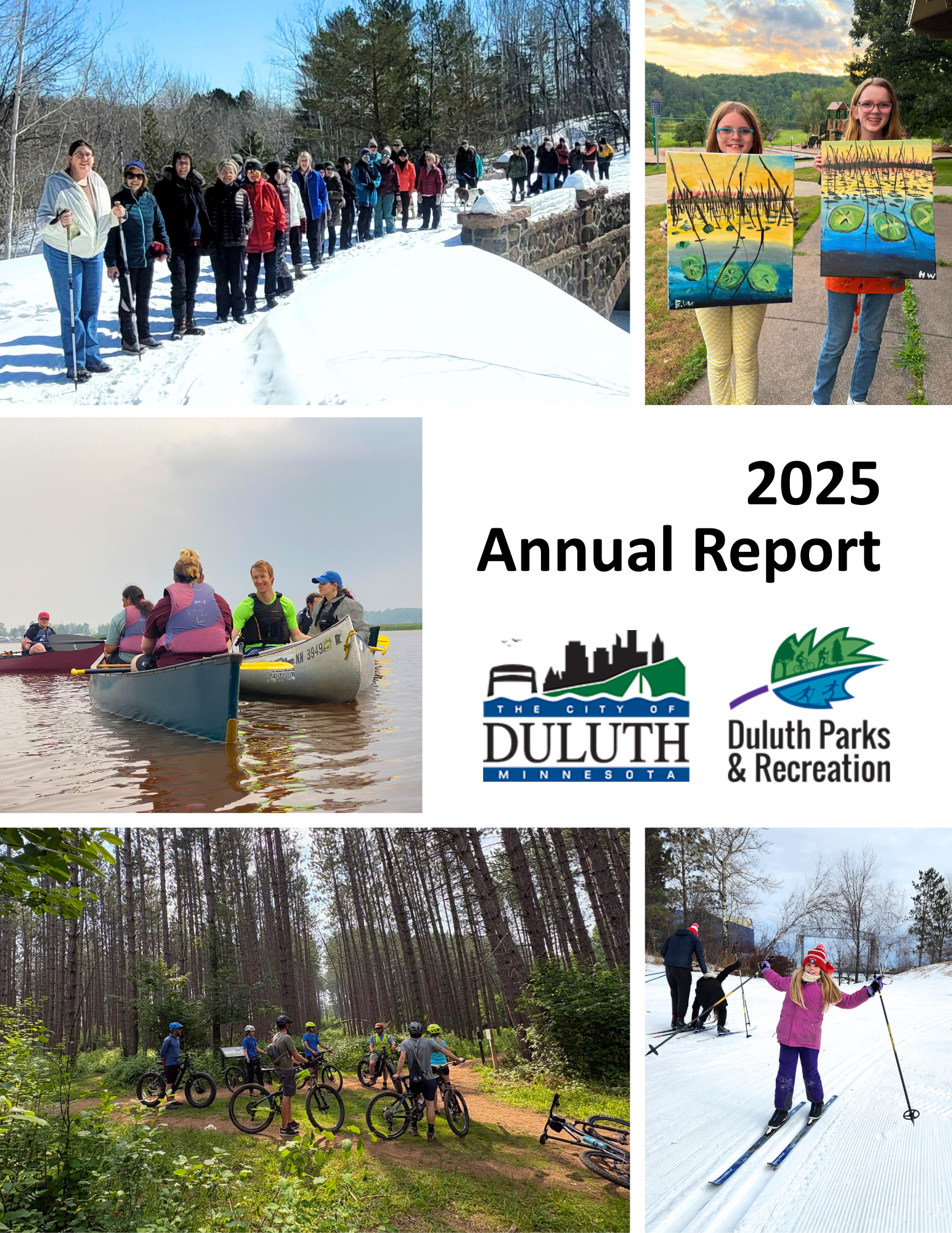 Cover page of the 2025 annual report, featuring a variety of images of people recreating outdoors in different seasons.