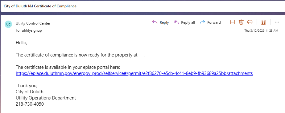 Email Containing Certificate