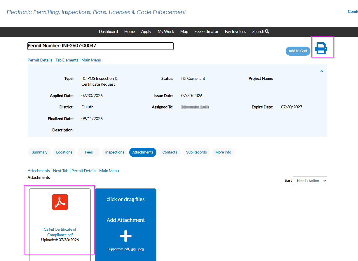 Printing the Certificate from ePlace