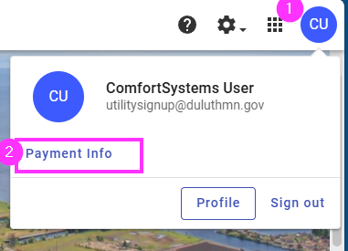 mobile display of the Utility Access portal with the customer identifier and the payment info button highlighted