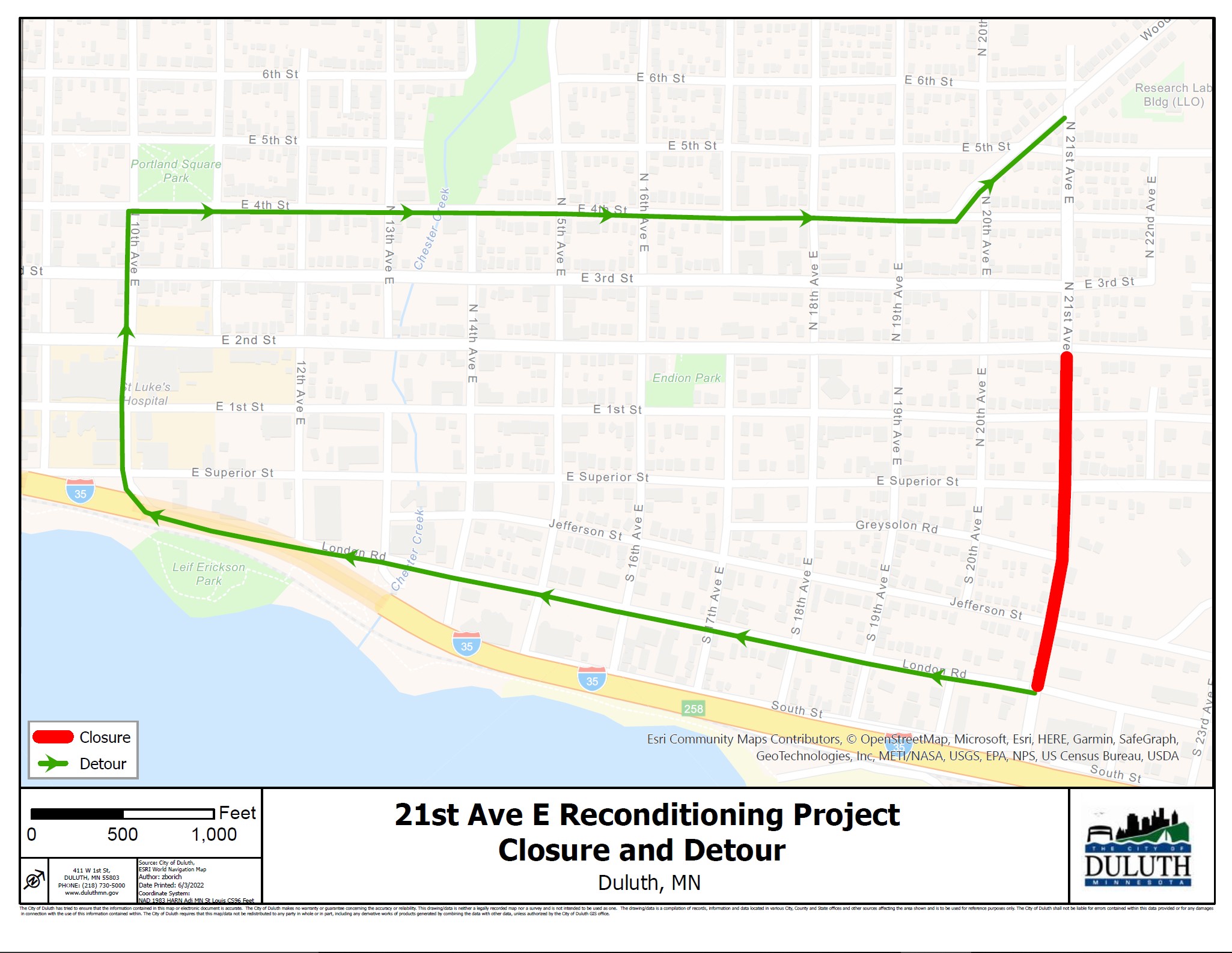 Project area and detour map