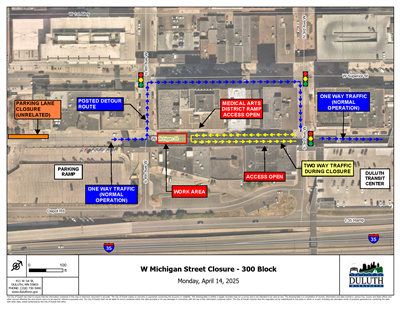 Detour map 300 block W Michigan St