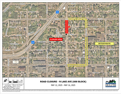 Detour map 600 block N Lake Ave
