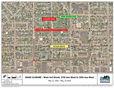 Detour Map May 21 2500 and 2600 blocks W 3rd St